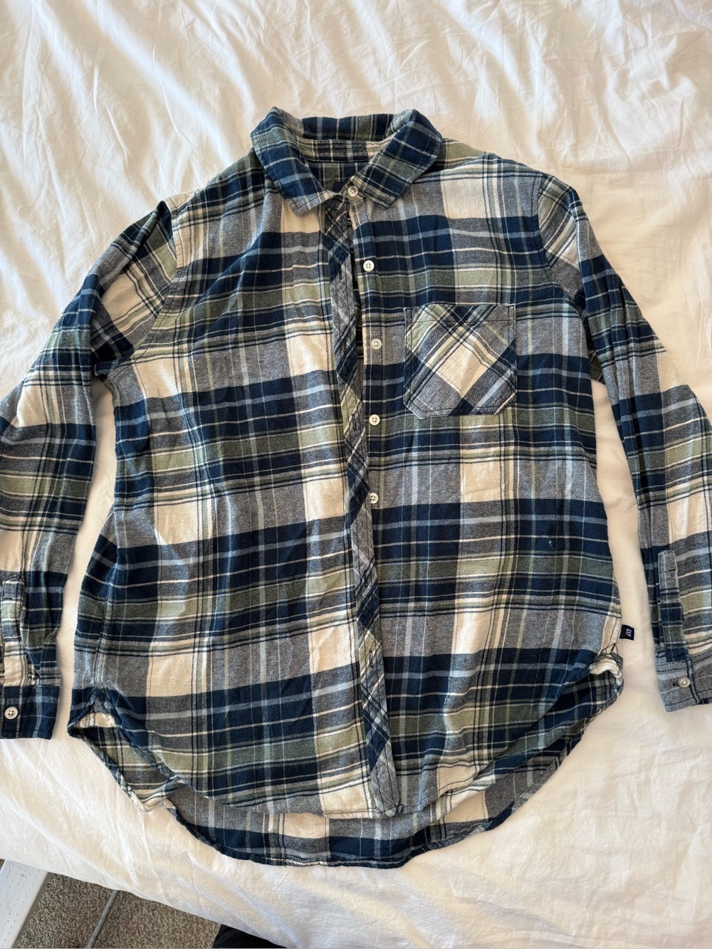 GAP Men's Navy, White and Gray Plaid Button-Down Shirt